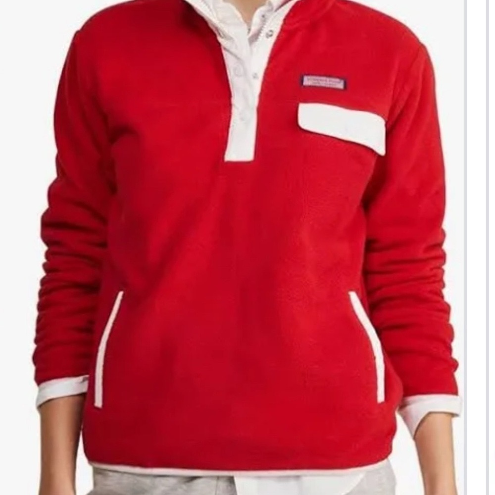 NWT Vineyard Vines Harbor fleece 1/4 zip Red Fleece Pullover